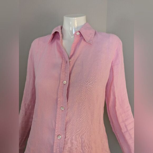 GAP Pink Linen Button Down Shirt Size Small Slim Fit Long Sleeve Summer Lightwei - Picture 6 of 7